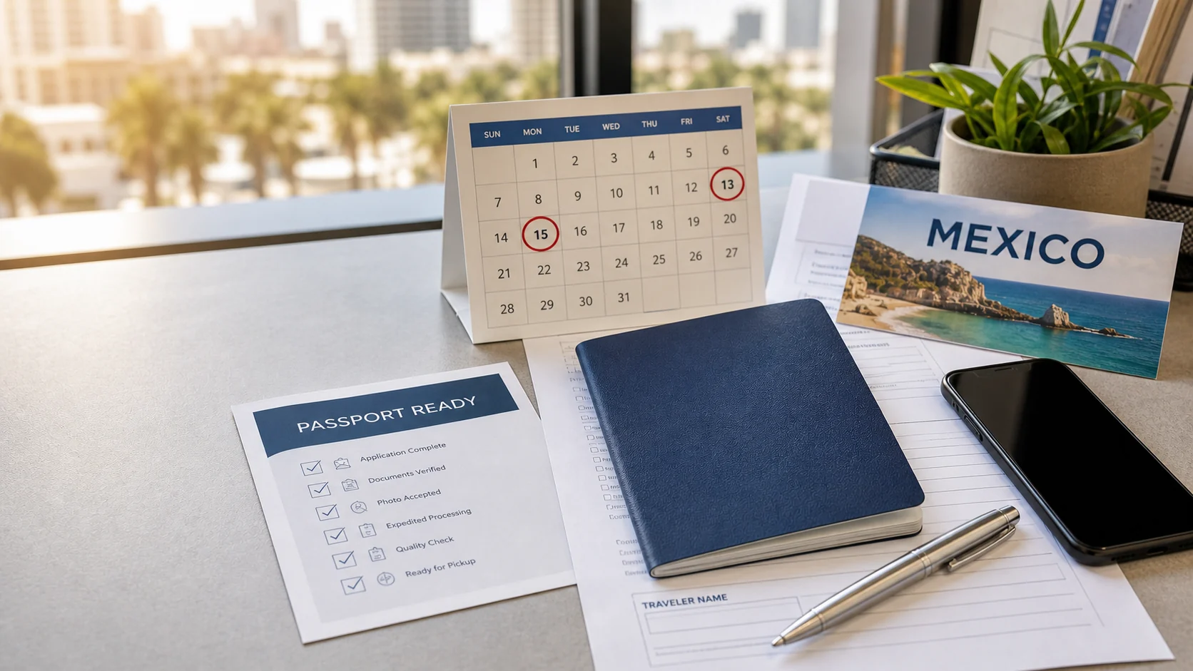 Passport and travel documents prepared for a Mexico family trip